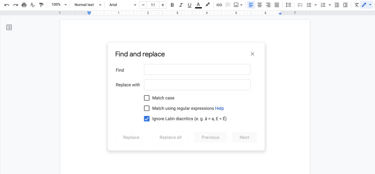 รูปฟีเจอร์ Find and Replace จาก Google Doc